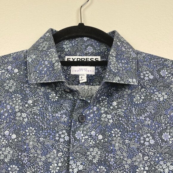 Express Men's Small Liberty Fabric Long Sleeve Collared Dress Shirt Blue Floral - Picture 4 of 14